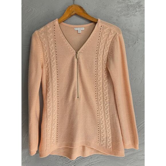 New York & Company Light Pink Unique Zip Up Neck Sweater Size Small - Picture 3 of 7